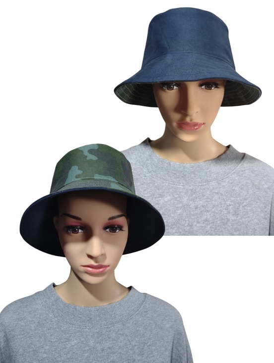 Handmade Accessories - Handmade Upcycled Reversible Navy & Green Camo Bucket Hat